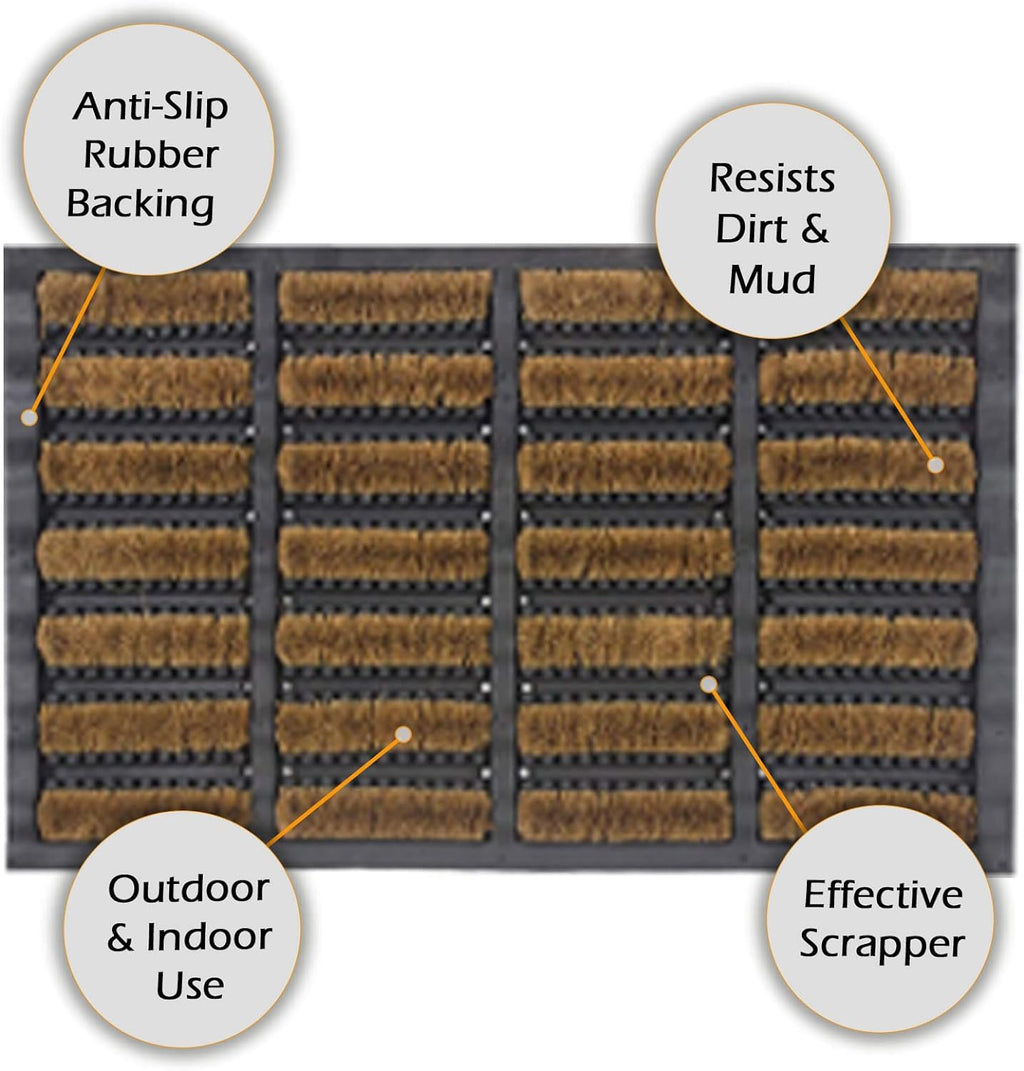 Fixtures Terrington Style Door Mat Heavy Duty Rubber Tuff 100% Natural Coir Bristle- 40 x 60 cm,