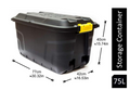 Strata 75 Litre Heavy Duty Plastic Smart Box Trunk Lid with Clip Lock and Wheels (HW441)